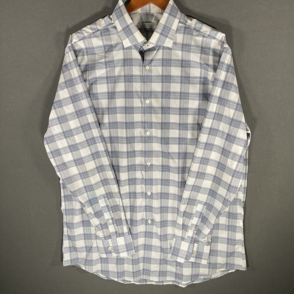 Perry Ellis Dress Shirt Mens 16.5 34/35 Plaid Button Up Long Sleeve